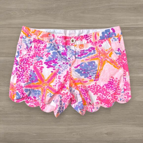 Lilly Pulitzer Buttercup Shorts Women’s 8 Pink Starfish Coral Print Scallop Hem - Picture 1 of 8